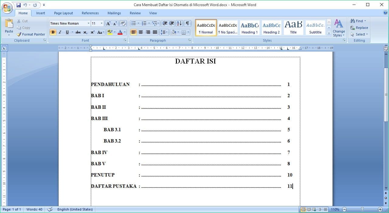 Cara Membuat Daftar Isi Otomatis di Word Bagi Pemula
